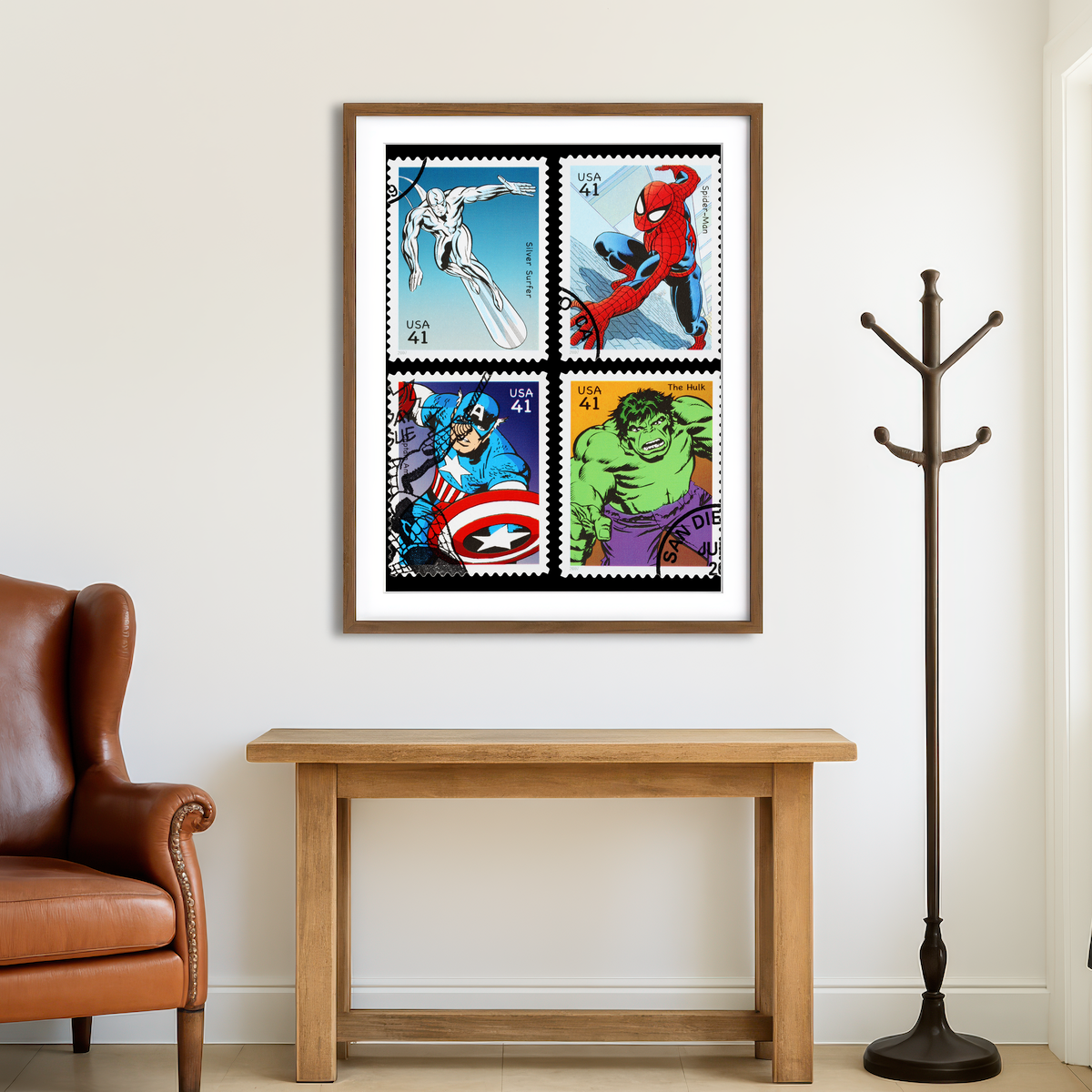 AUTO-MOCKUP ROOM | Superhero Postage Stamps Wall Art
