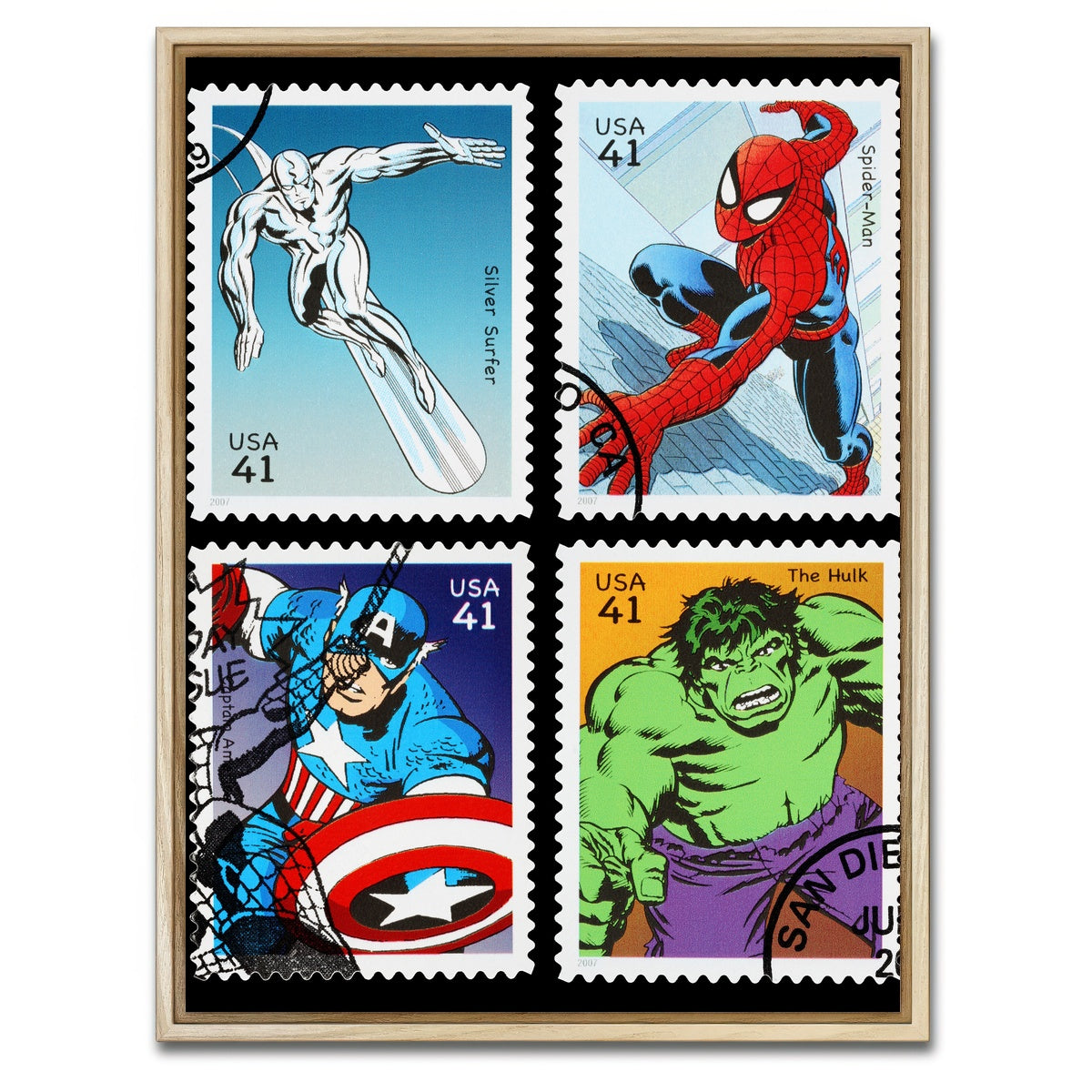 AUTO-MOCKUP WHITE | Superhero Postage Stamps | 1 Piece | Natural Framed Canvas | group=3x4