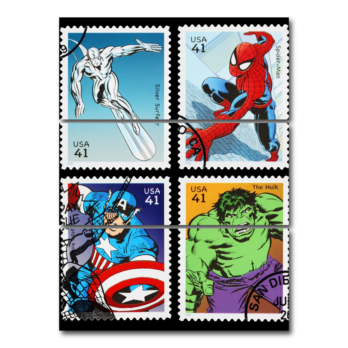 AUTO-MOCKUP WHITE | Superhero Postage Stamps | 3 Piece | Gallery Wrap Canvas | group=8x18_stacked