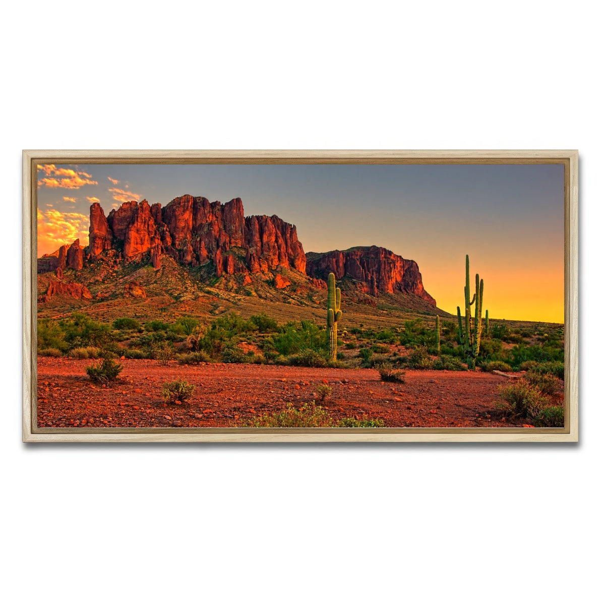 AUTO-MOCKUP WHITE | Superstition Mountains Sunset | 1 Piece | Natural Framed Canvas | group=2x1