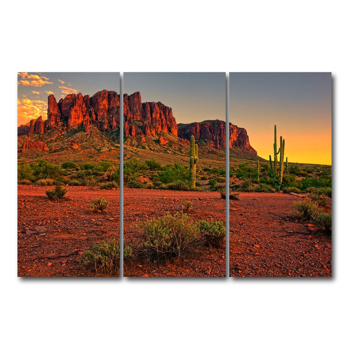 AUTO-MOCKUP WHITE | Superstition Mountains Sunset | 3 Piece | Gallery Wrap Canvas | group=12x24
