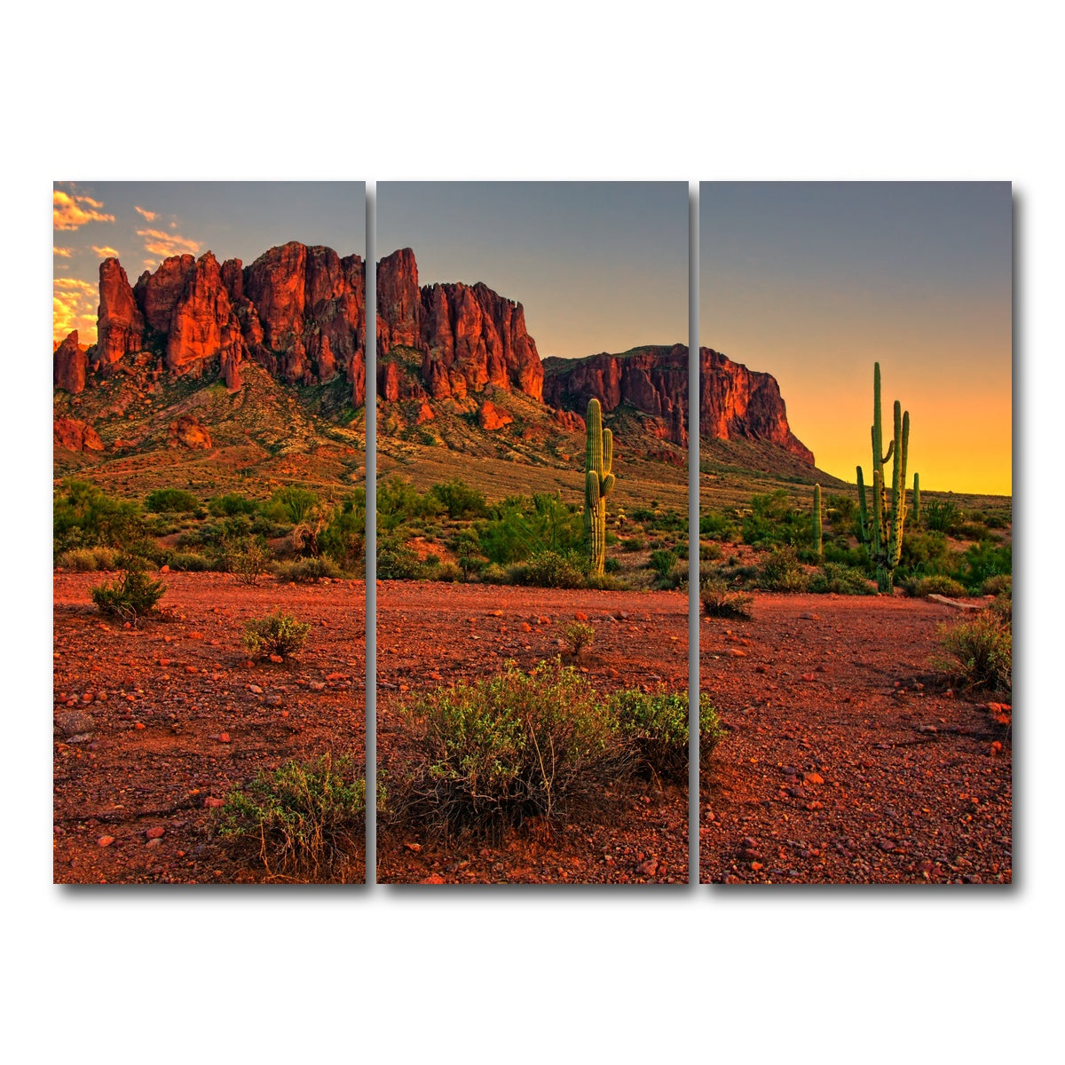 AUTO-MOCKUP WHITE | Superstition Mountains Sunset | 3 Piece | Gallery Wrap Canvas | group=8x18