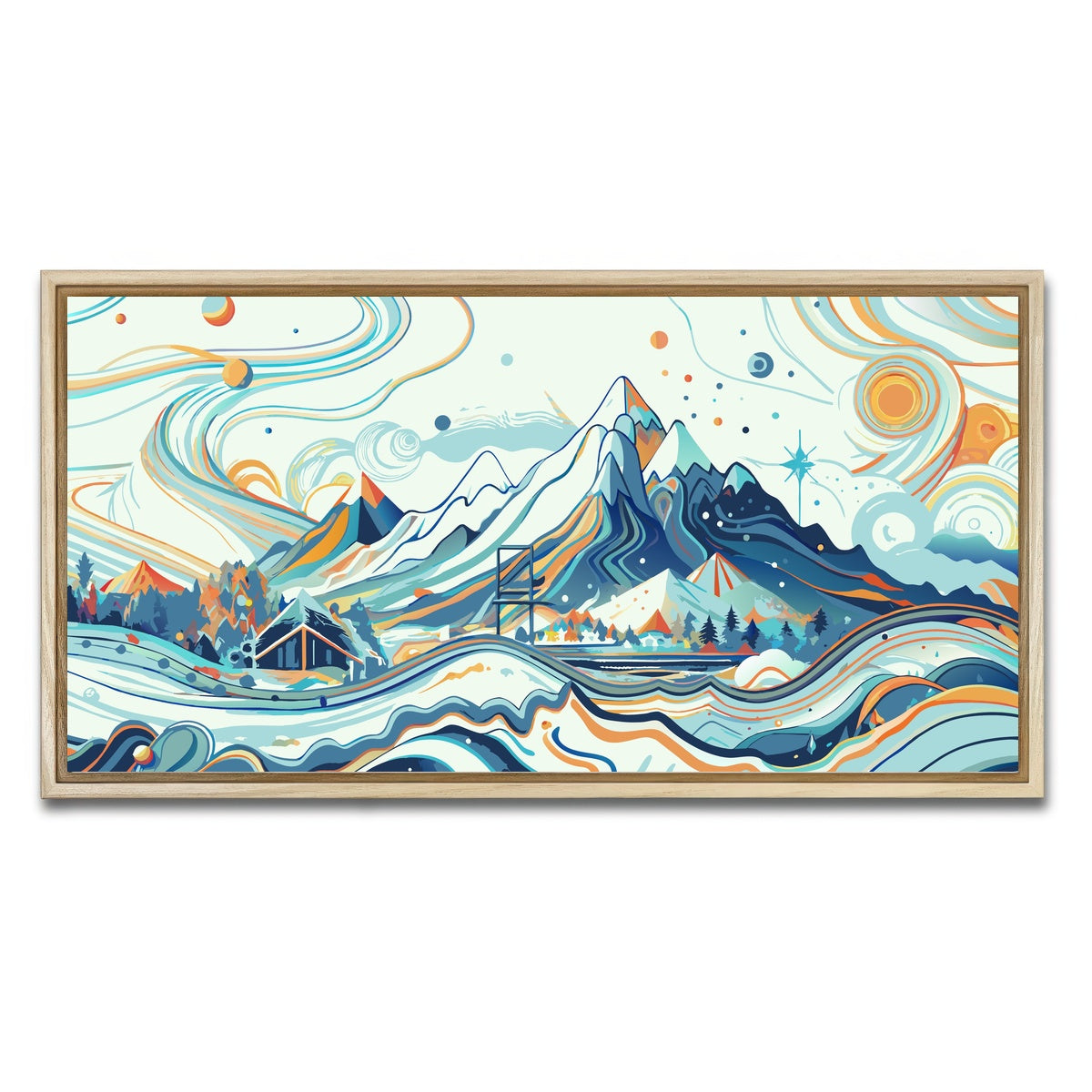AUTO-MOCKUP WHITE | Surreal Mountain Landscape | 1 Piece | Natural Framed Canvas | group=2x1