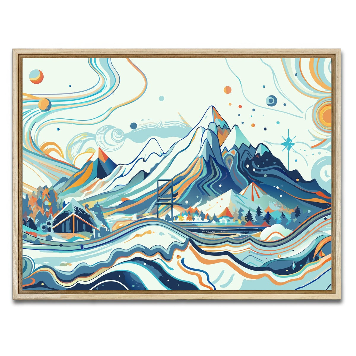 AUTO-MOCKUP WHITE | Surreal Mountain Landscape | 1 Piece | Natural Framed Canvas | group=4x3