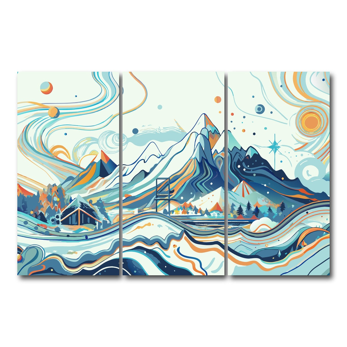 AUTO-MOCKUP WHITE | Surreal Mountain Landscape | 3 Piece | Gallery Wrap Canvas | group=12x24