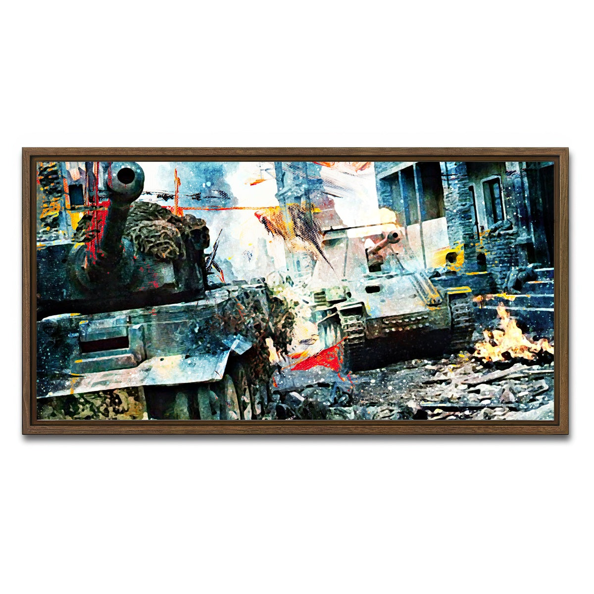 AUTO-MOCKUP WHITE | Tank Battle | 1 Piece | Walnut Framed Canvas | group=2x1