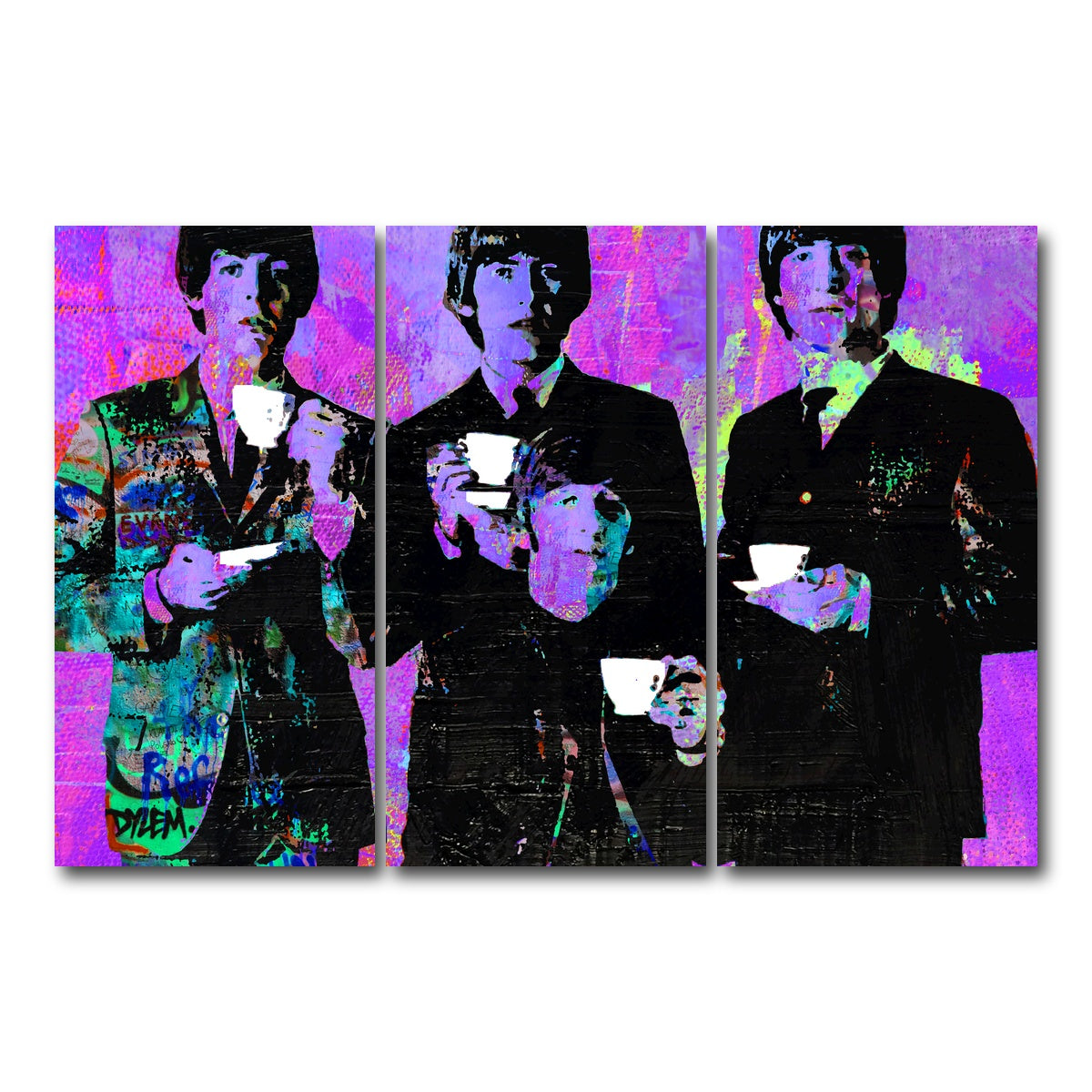 AUTO-MOCKUP WHITE | Tea Time with The Beatles | 3 Piece | Gallery Wrap Canvas | group=12x24