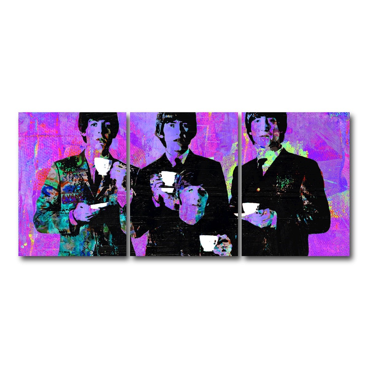 AUTO-MOCKUP WHITE | Tea Time with The Beatles | 3 Piece | Gallery Wrap Canvas | group=18x24