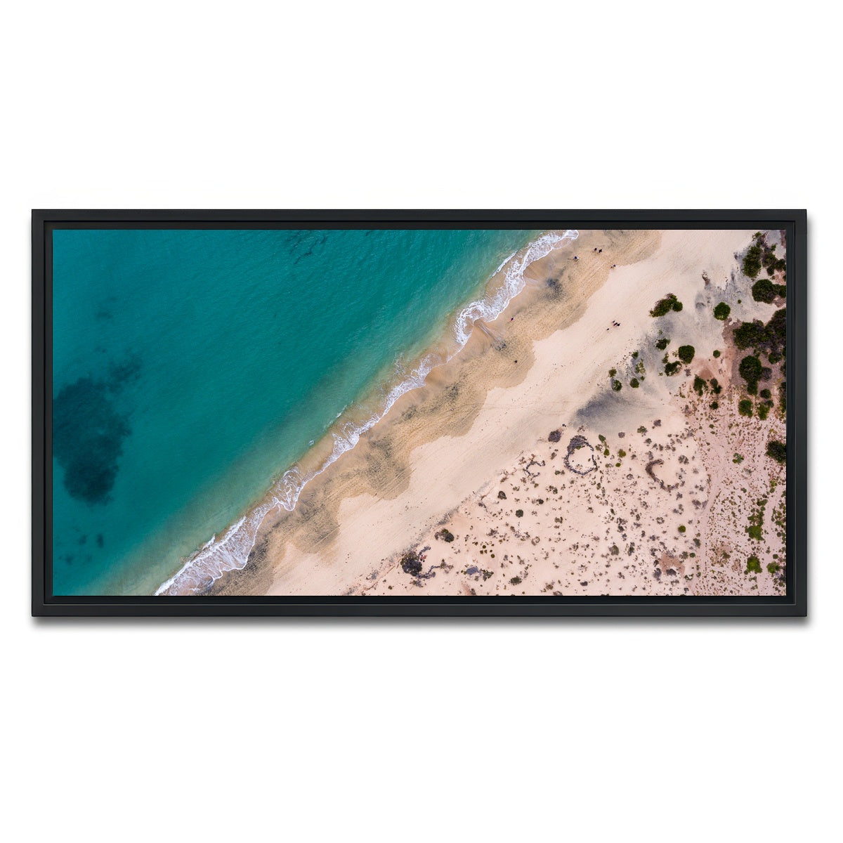AUTO-MOCKUP WHITE | Teal beach | 1 Piece | Black Framed Canvas | group=2x1
