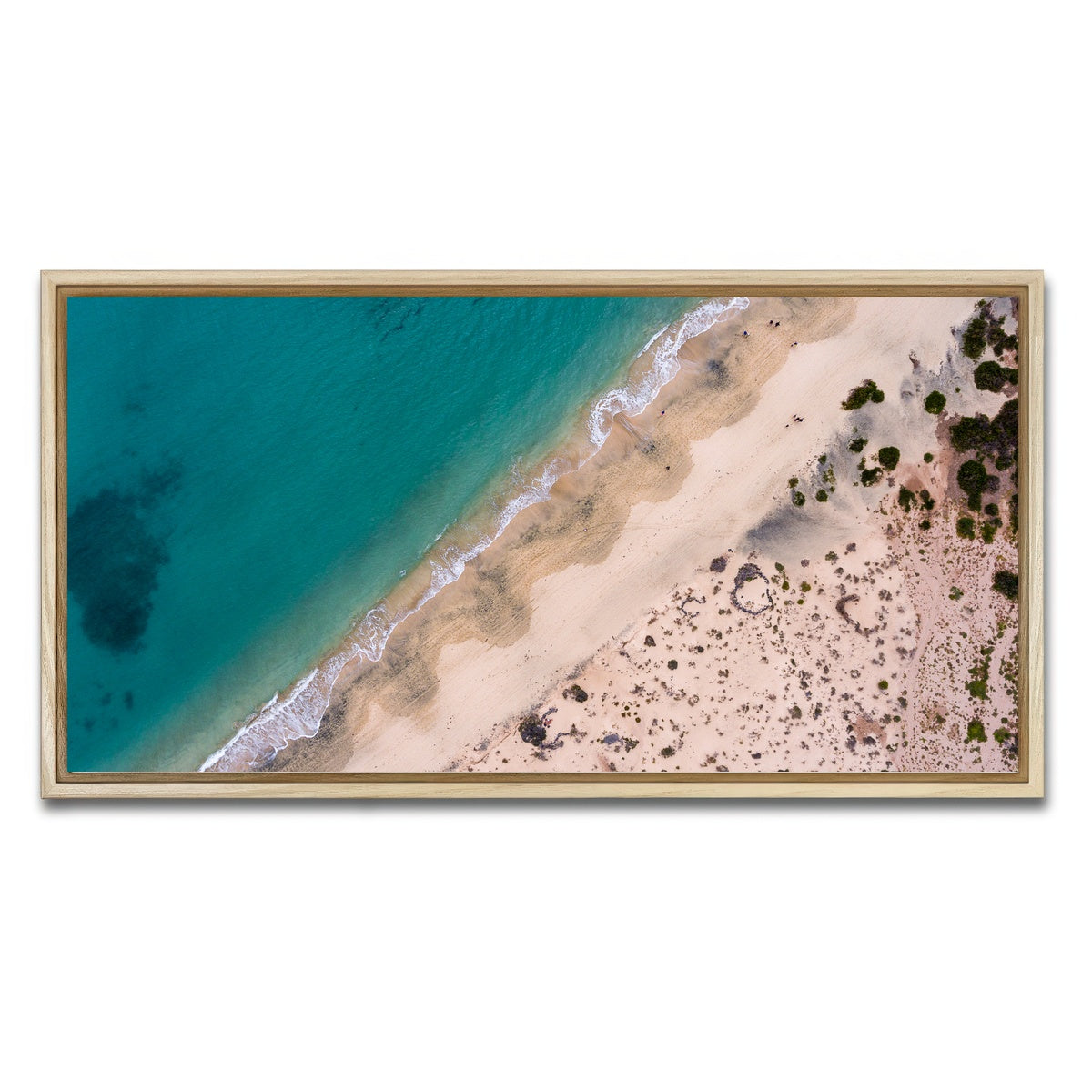 AUTO-MOCKUP WHITE | Teal beach | 1 Piece | Natural Framed Canvas | group=2x1