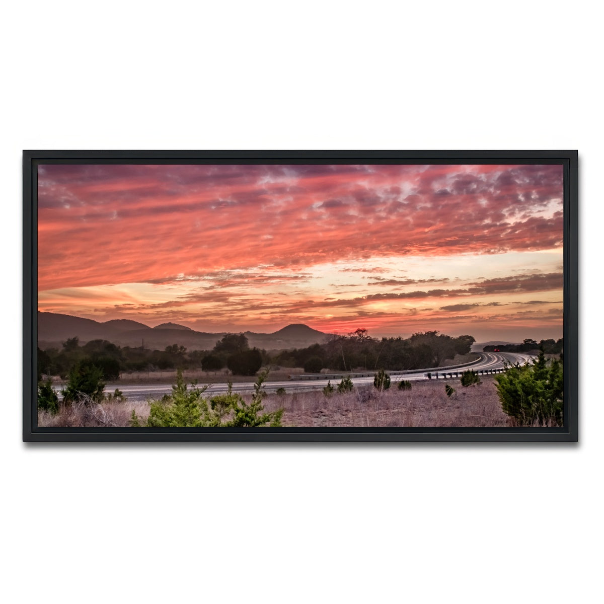 AUTO-MOCKUP WHITE | Texas Hill Country sunset | 1 Piece | Black Framed Canvas | group=2x1