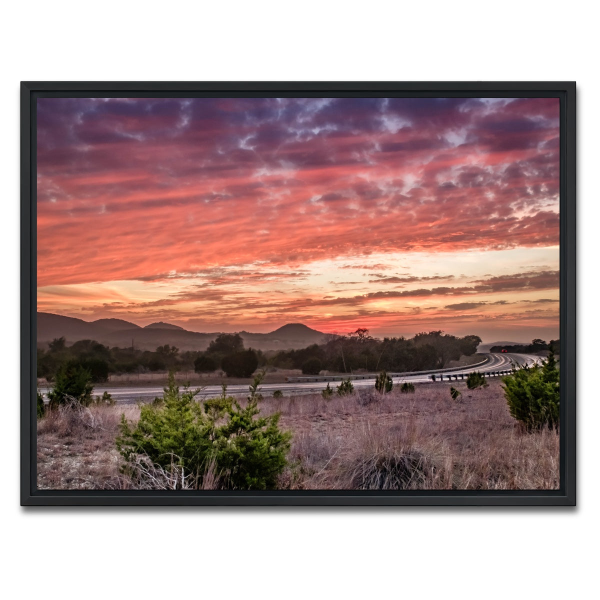 AUTO-MOCKUP WHITE | Texas Hill Country sunset | 1 Piece | Black Framed Canvas | group=4x3