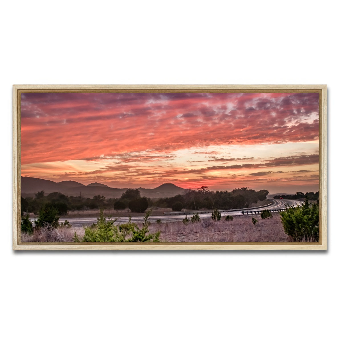 AUTO-MOCKUP WHITE | Texas Hill Country sunset | 1 Piece | Natural Framed Canvas | group=2x1
