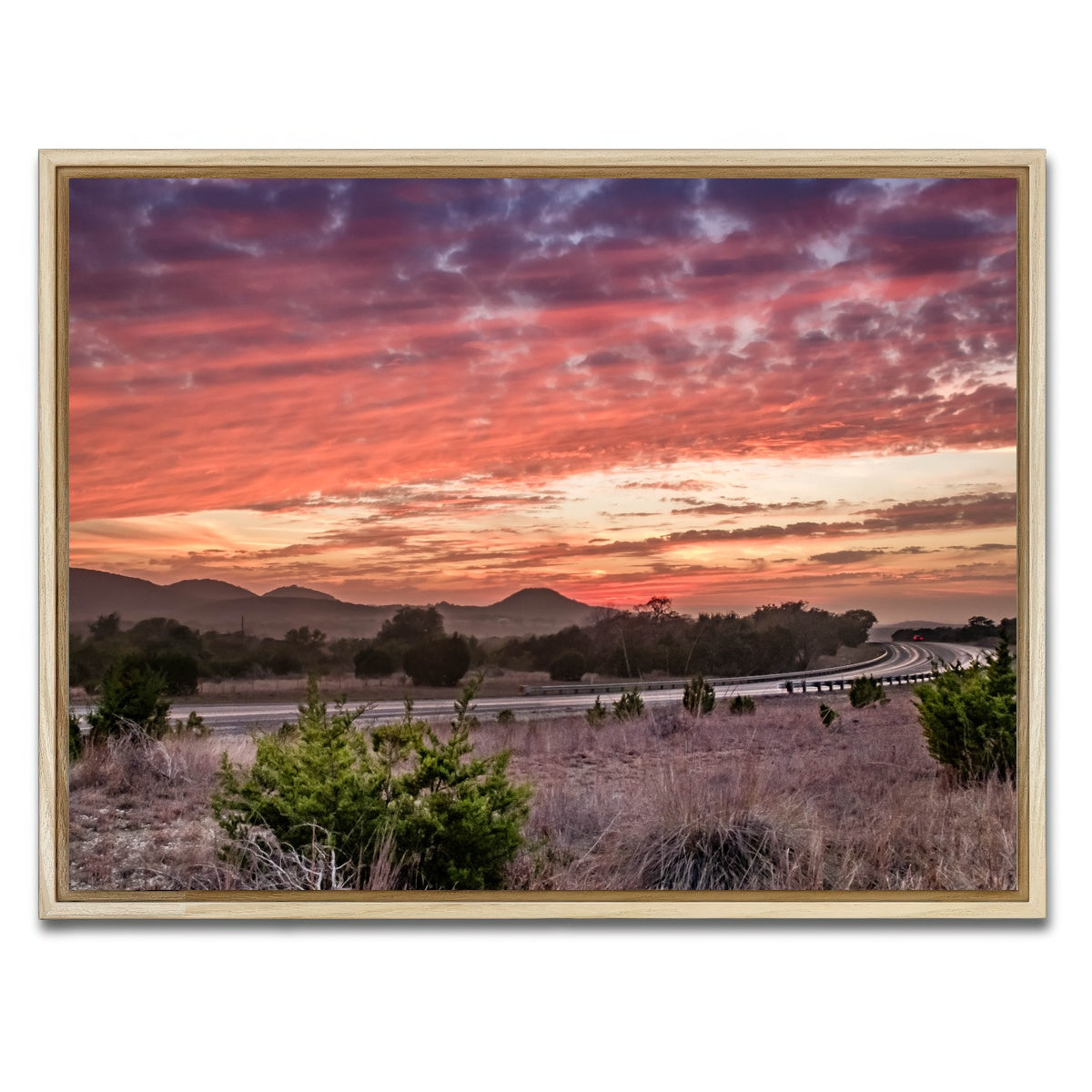 AUTO-MOCKUP WHITE | Texas Hill Country sunset | 1 Piece | Natural Framed Canvas | group=4x3