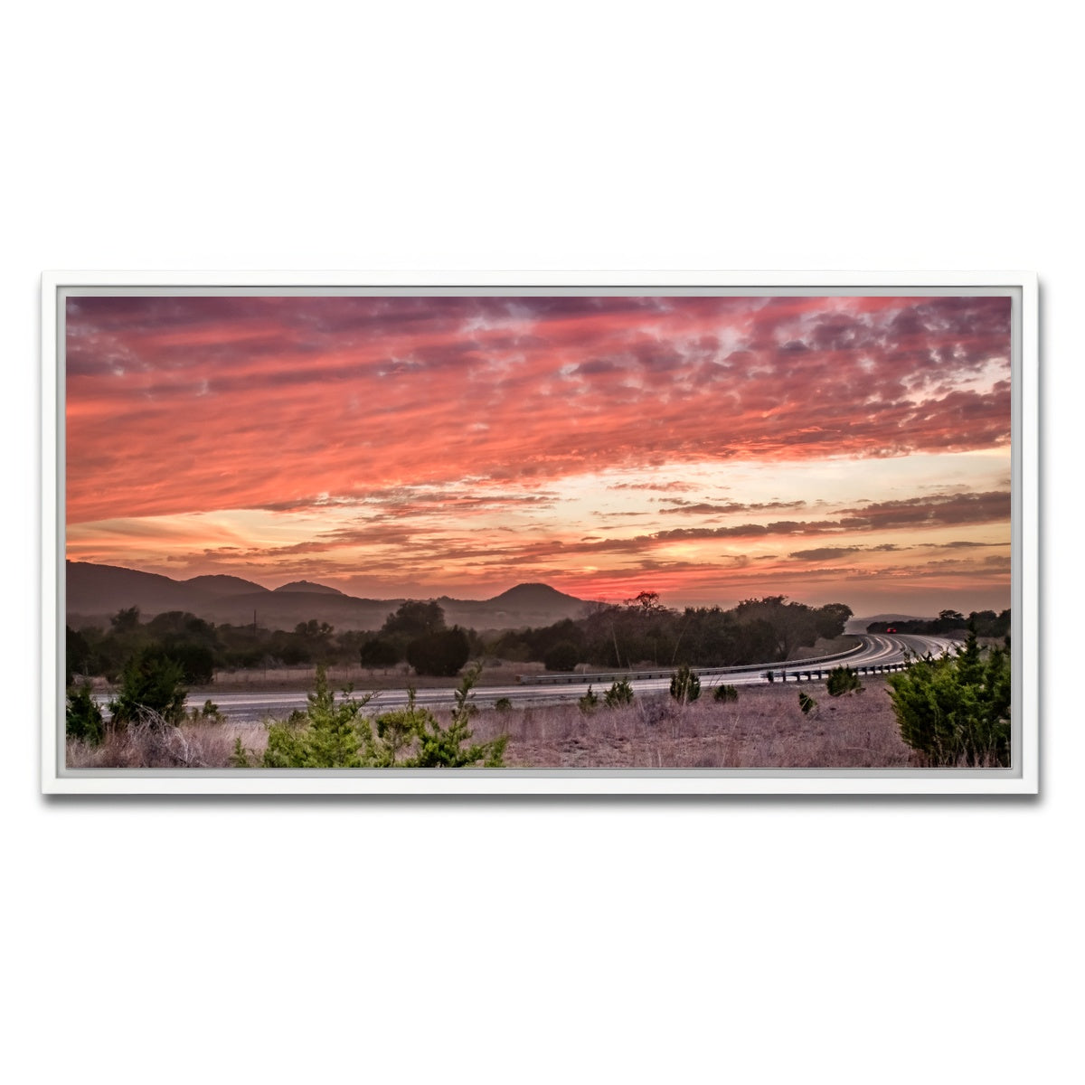 AUTO-MOCKUP WHITE | Texas Hill Country sunset | 1 Piece | White Framed Canvas | group=2x1