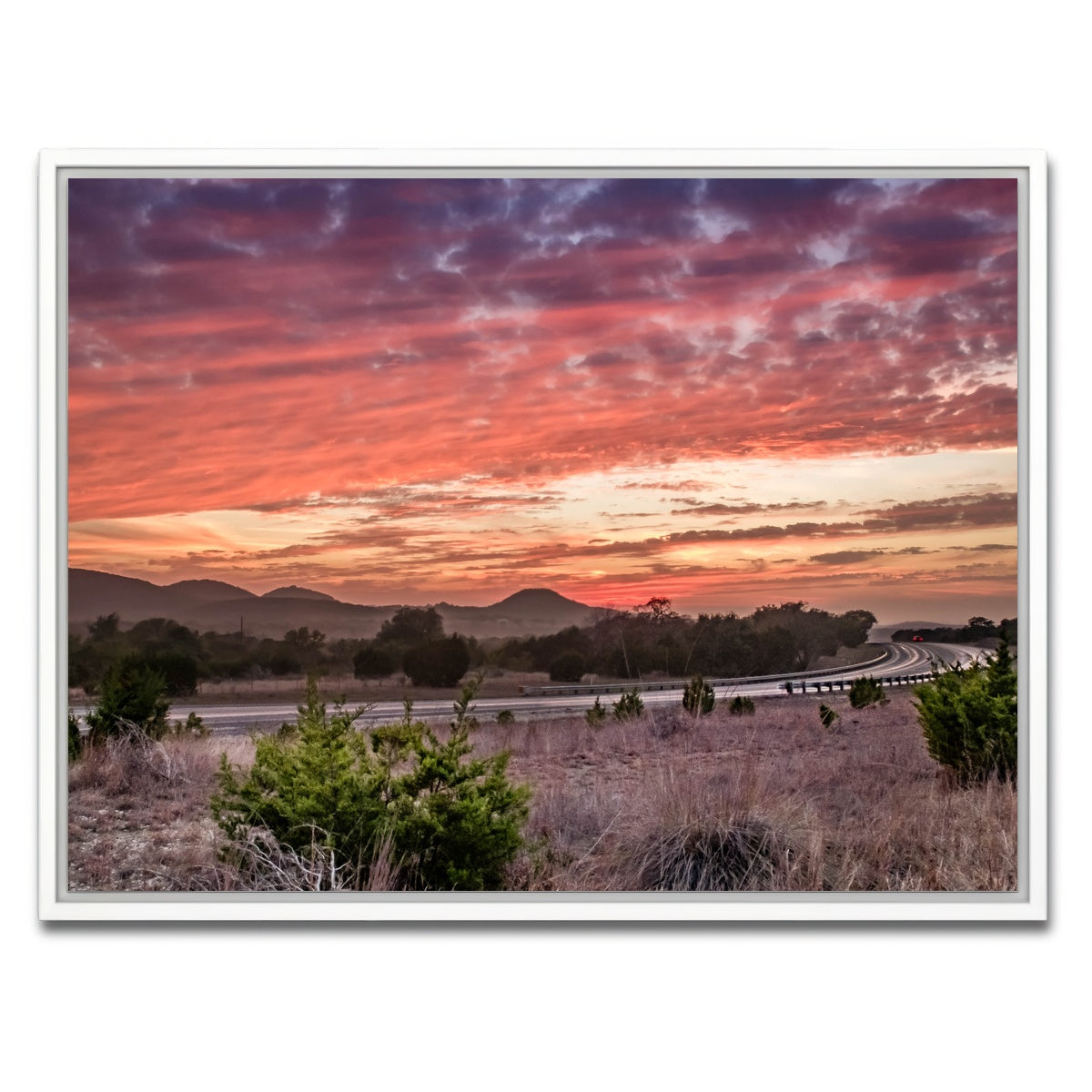 AUTO-MOCKUP WHITE | Texas Hill Country sunset | 1 Piece | White Framed Canvas | group=4x3