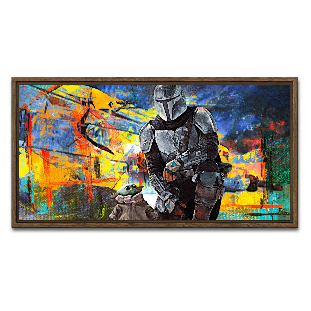 AUTO-MOCKUP WHITE | The Child, The Mandalorian | 1 Piece | Walnut Framed Canvas | group=2x1