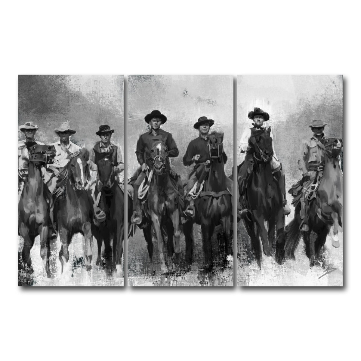 AUTO-MOCKUP WHITE | The Magnificent Seven Horses | 3 Piece | Gallery Wrap Canvas | group=12x24