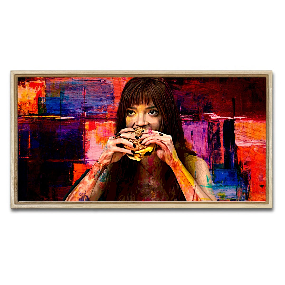 AUTO-MOCKUP WHITE | The Menu Cheeseburger | 1 Piece | Natural Framed Canvas | group=2x1