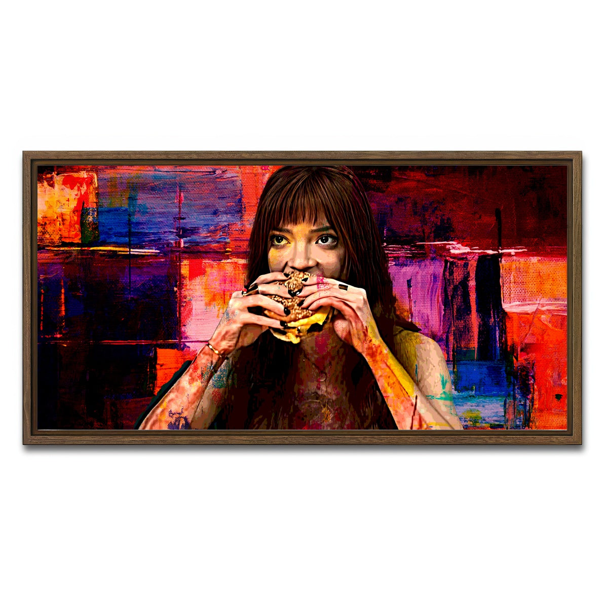 AUTO-MOCKUP WHITE | The Menu Cheeseburger | 1 Piece | Walnut Framed Canvas | group=2x1