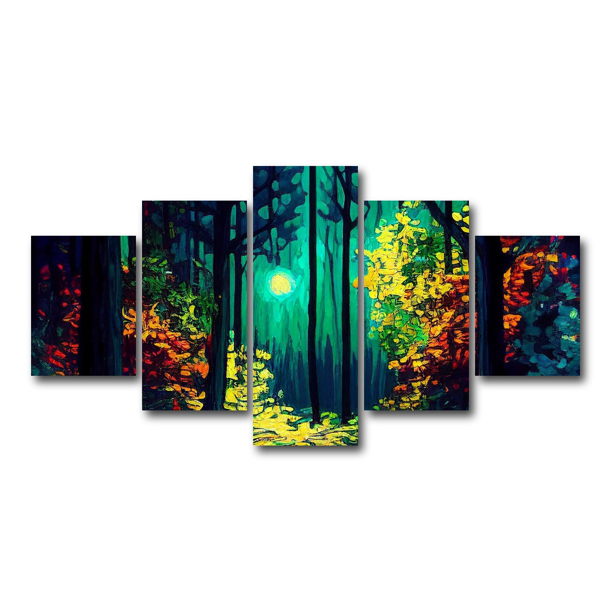 AUTO-MOCKUP WHITE | The Moon Through The Forest | 5 Piece | Gallery Wrap Canvas | group=5_short
