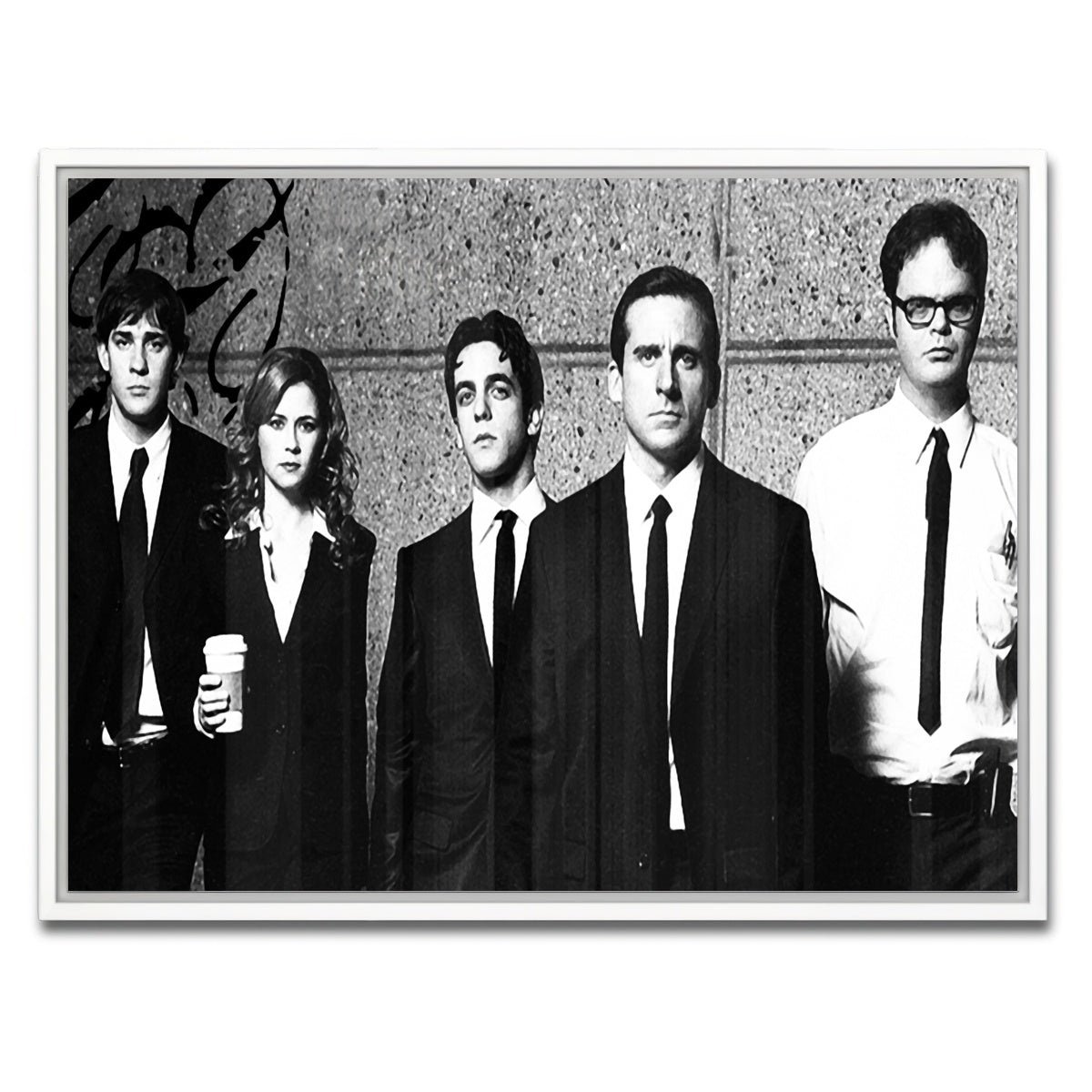 AUTO-MOCKUP WHITE | The Office Grayscale | 1 Piece | White Framed Canvas | group=4x3