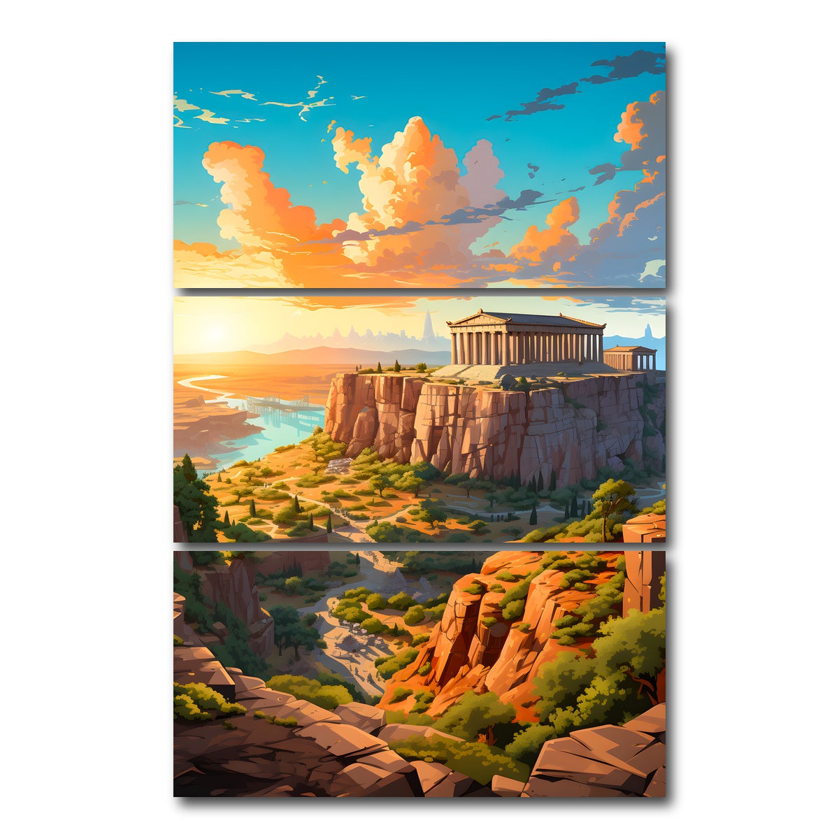 AUTO-MOCKUP WHITE | The Parthenon - Athens | 3 Piece | Gallery Wrap Canvas | group=12x24_stacked