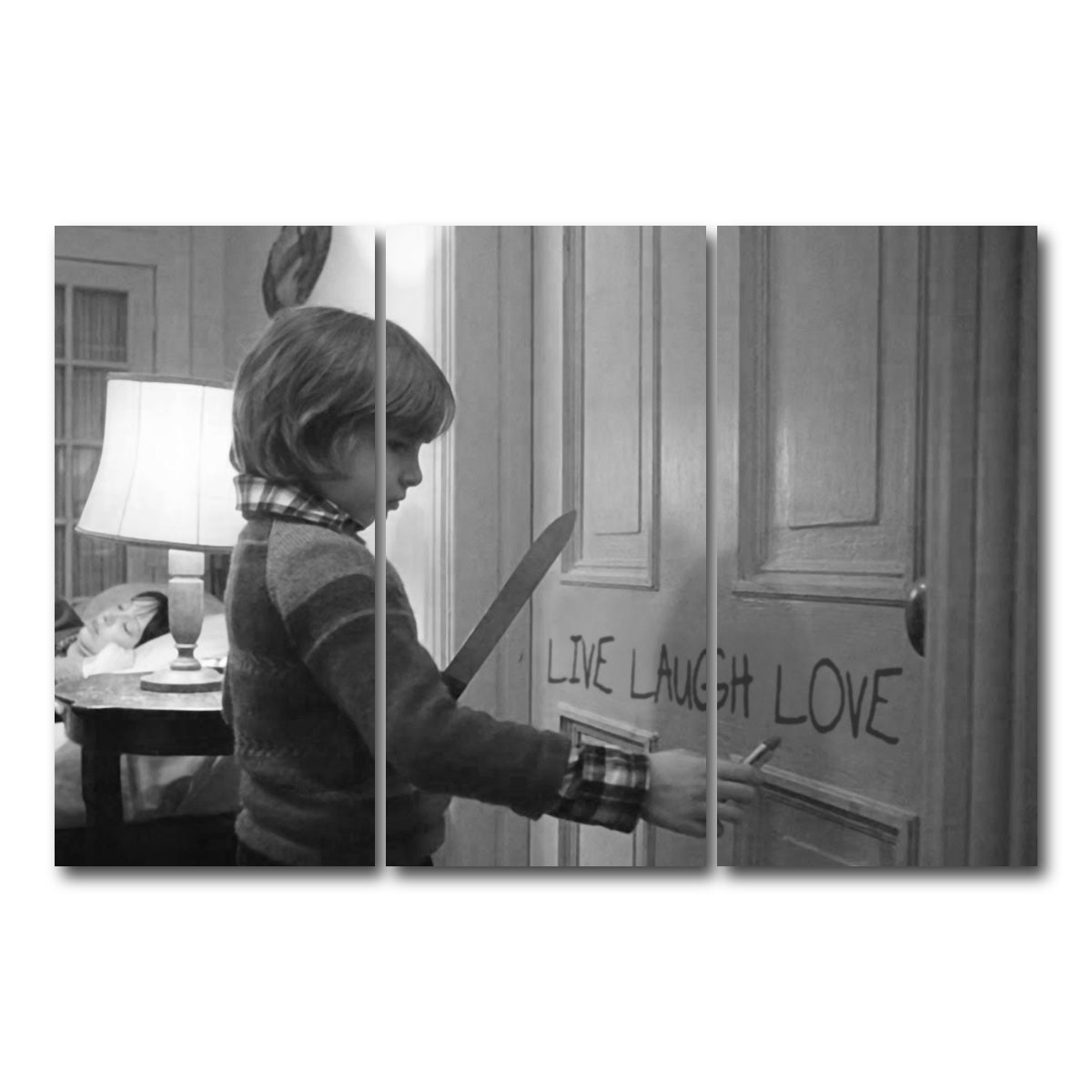 AUTO-MOCKUP WHITE | The Shining - Live Laugh Love Grayscale | 3 Piece | Gallery Wrap Canvas | group=12x24