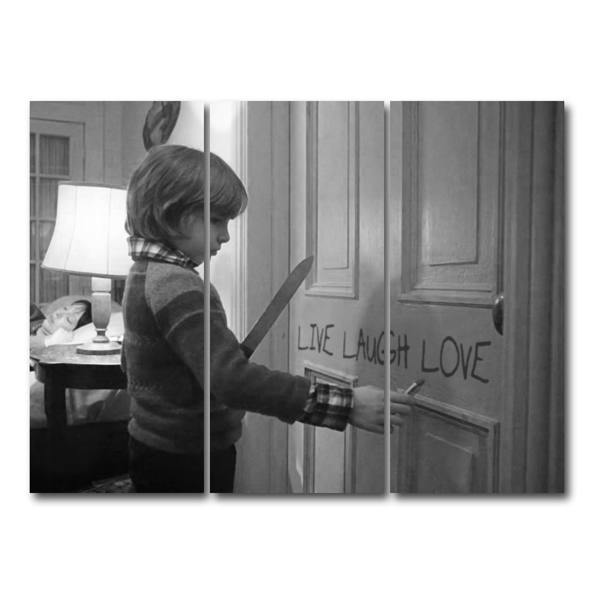 AUTO-MOCKUP WHITE | The Shining - Live Laugh Love Grayscale | 3 Piece | Gallery Wrap Canvas | group=8x18
