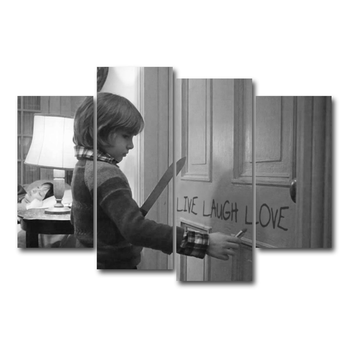 AUTO-MOCKUP WHITE | The Shining - Live Laugh Love Grayscale | 4 Piece | Gallery Wrap Canvas | group=4_short