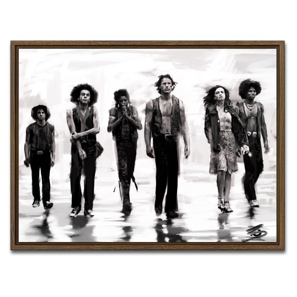 AUTO-MOCKUP WHITE | The Warriors Sketch | 1 Piece | Walnut Framed Canvas | group=4x3