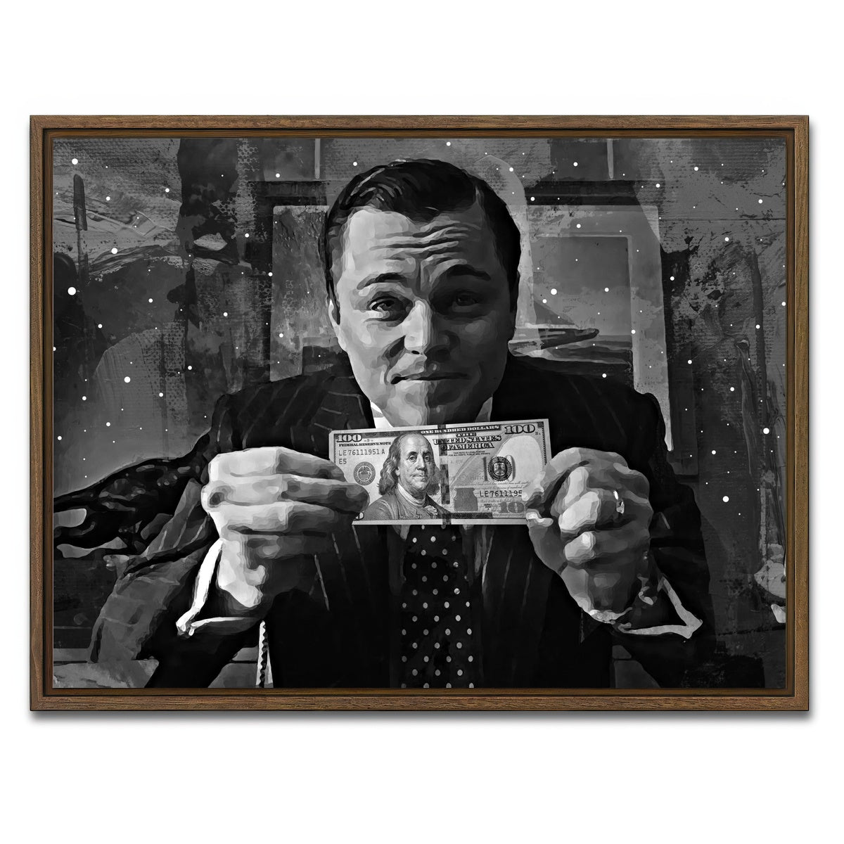 AUTO-MOCKUP WHITE | The Wolf of Wall Street Grayscale | 1 Piece | Walnut Framed Canvas | group=4x3