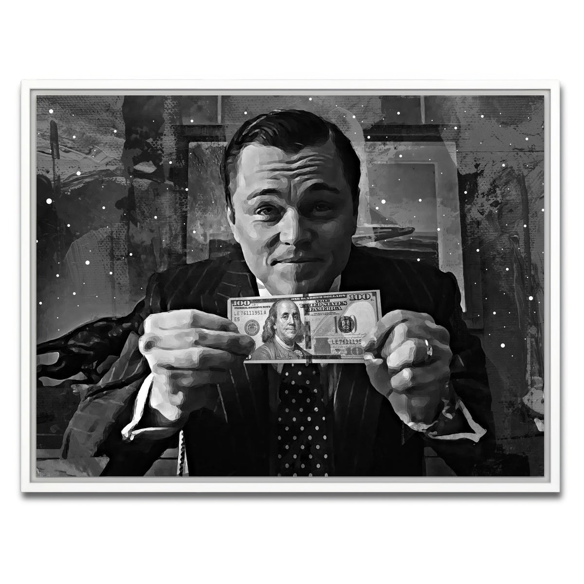 AUTO-MOCKUP WHITE | The Wolf of Wall Street Grayscale | 1 Piece | White Framed Canvas | group=4x3
