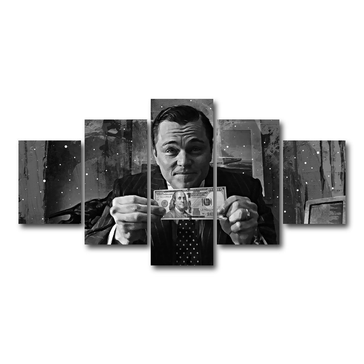 AUTO-MOCKUP WHITE | The Wolf of Wall Street Grayscale | 5 Piece | Gallery Wrap Canvas | group=5_short