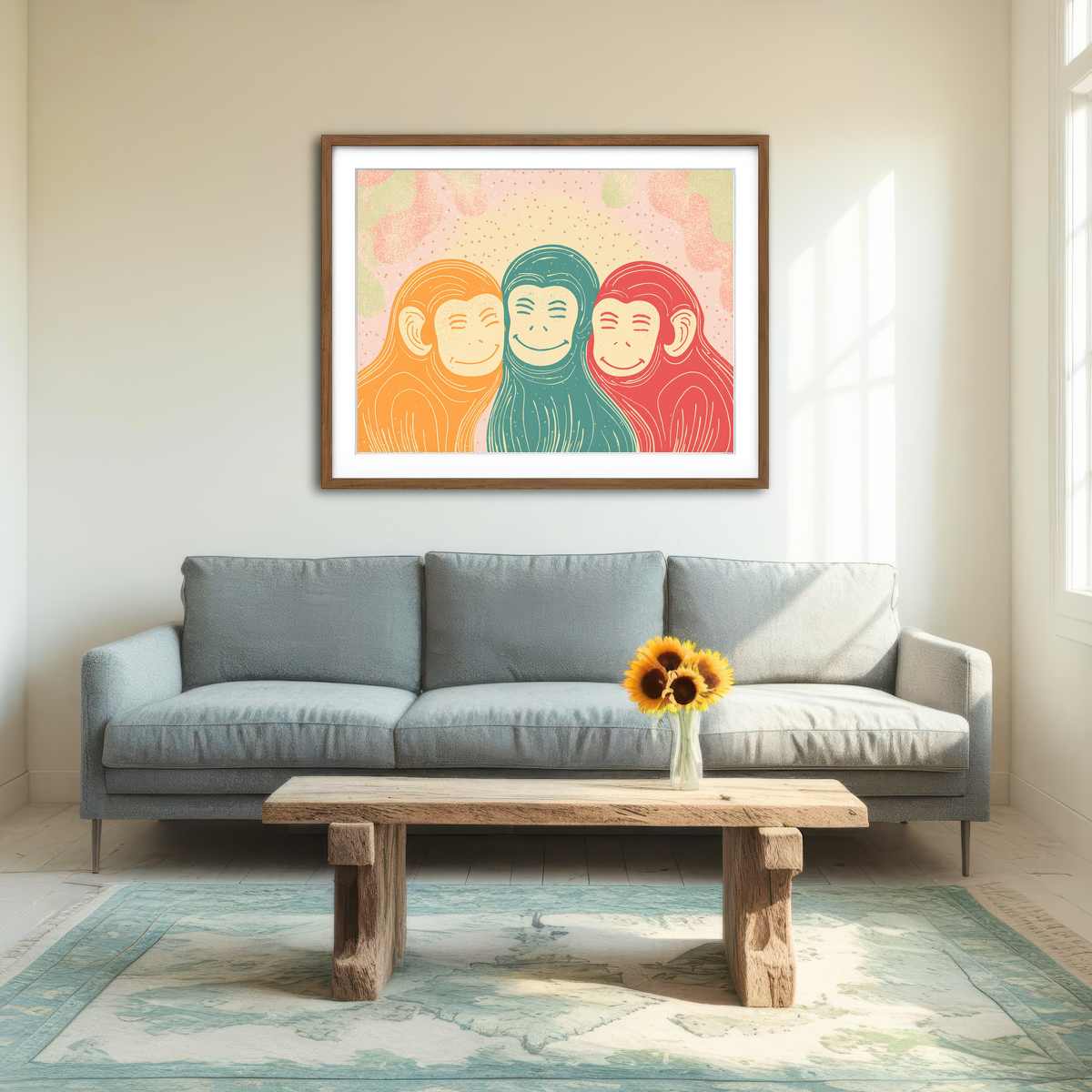 AUTO-MOCKUP ROOM | Three Monkeys Art Print Wall Art
