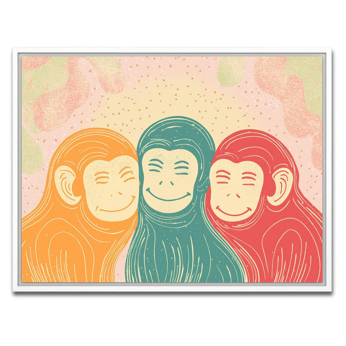 AUTO-MOCKUP WHITE | Three Monkeys Art Print | 1 Piece | White Framed Canvas | group=4x3