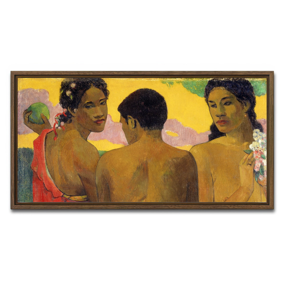 AUTO-MOCKUP WHITE | Three Tahitians | 1 Piece | Walnut Framed Canvas | group=2x1