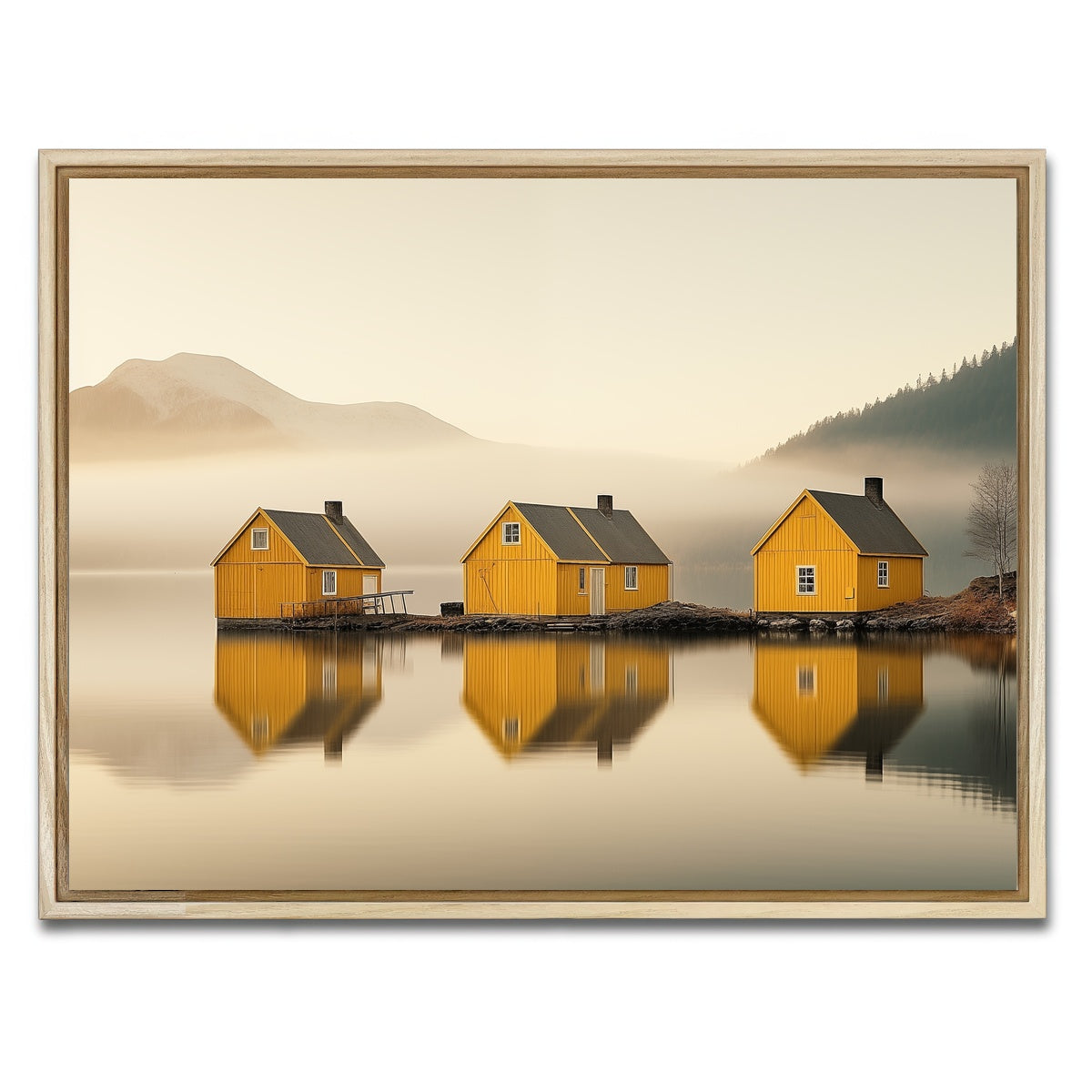 AUTO-MOCKUP WHITE | Three Yellow Houses | 1 Piece | Natural Framed Canvas | group=4x3