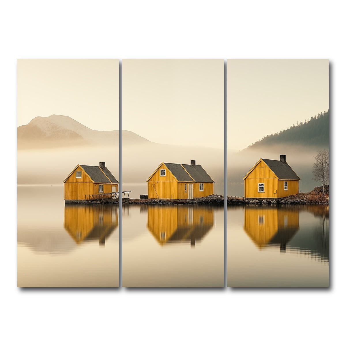 AUTO-MOCKUP WHITE | Three Yellow Houses | 3 Piece | Gallery Wrap Canvas | group=8x18