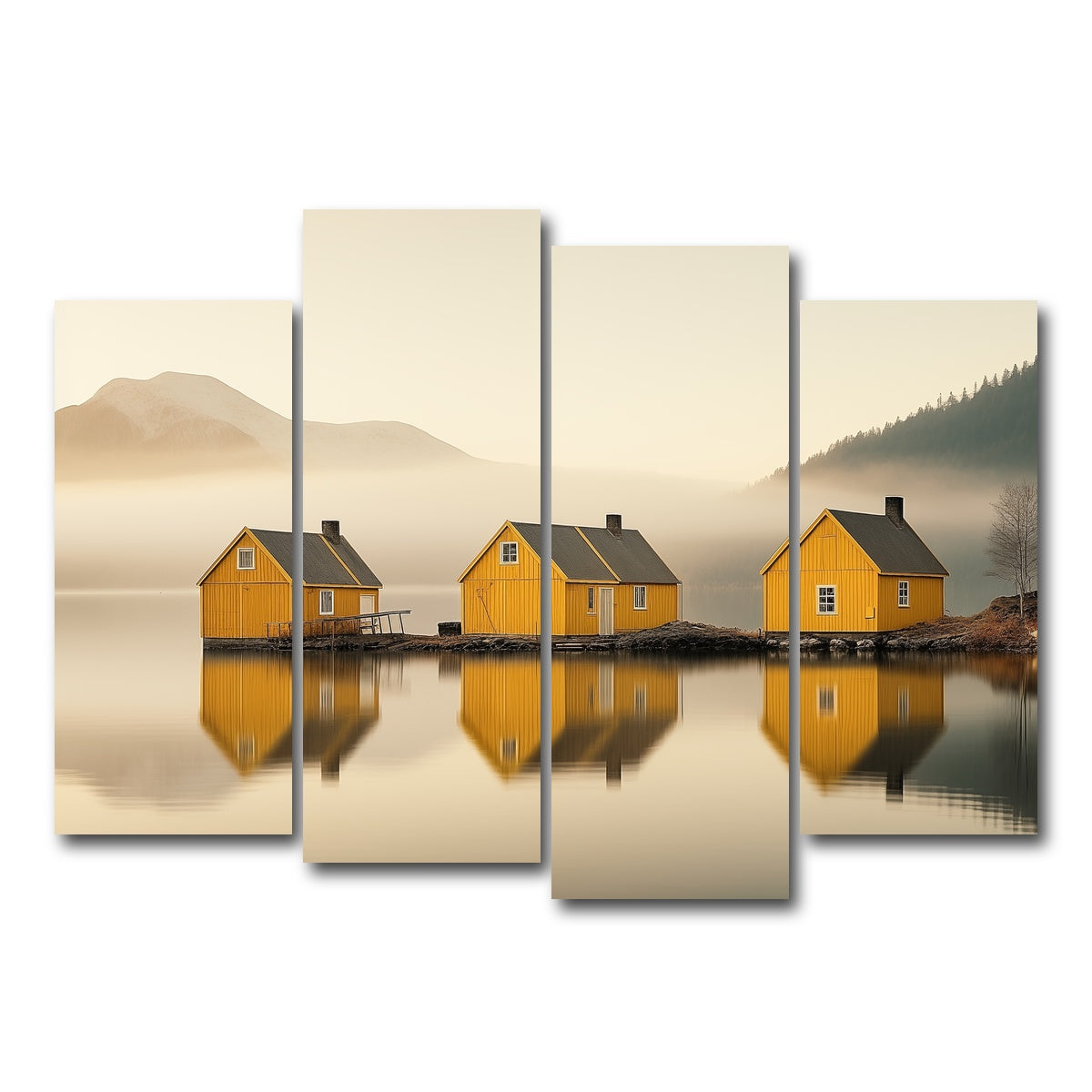 AUTO-MOCKUP WHITE | Three Yellow Houses | 4 Piece | Gallery Wrap Canvas | group=4_normal