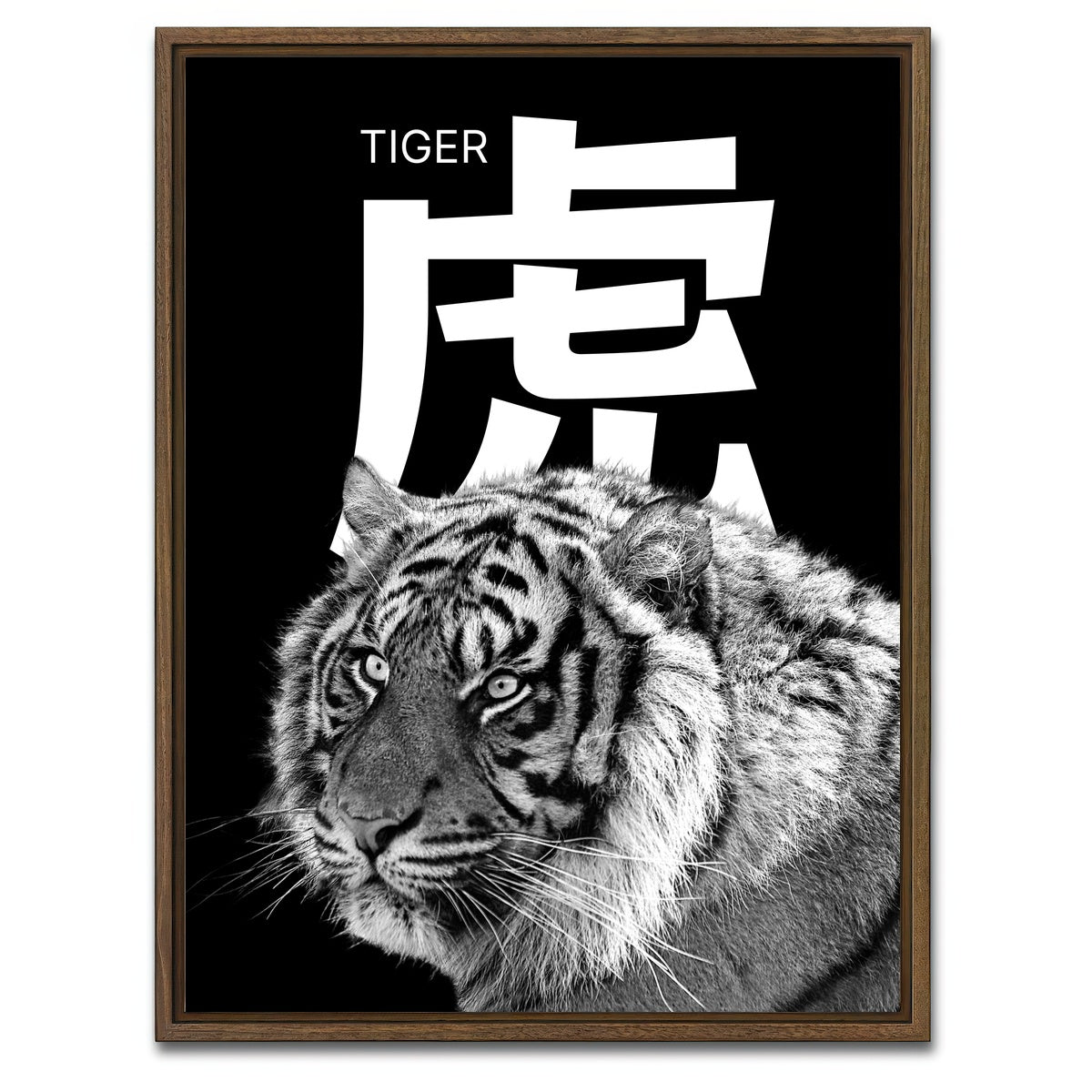 AUTO-MOCKUP WHITE | Tiger Head | 1 Piece | Walnut Framed Canvas | group=3x4