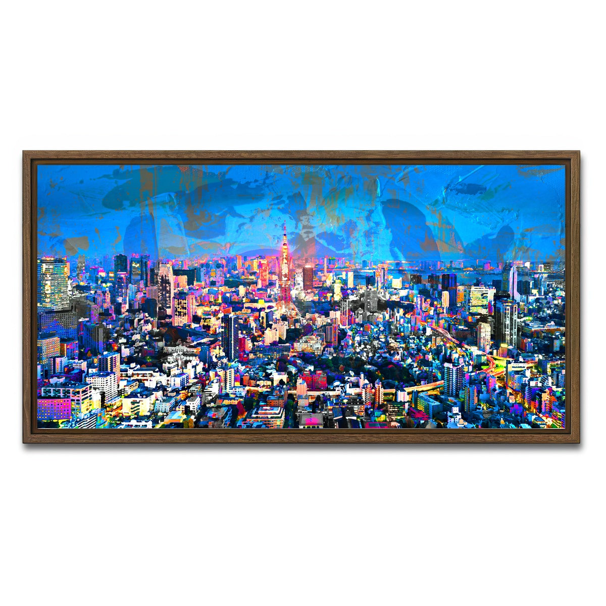 AUTO-MOCKUP WHITE | Tokyo At Night | 1 Piece | Walnut Framed Canvas | group=2x1