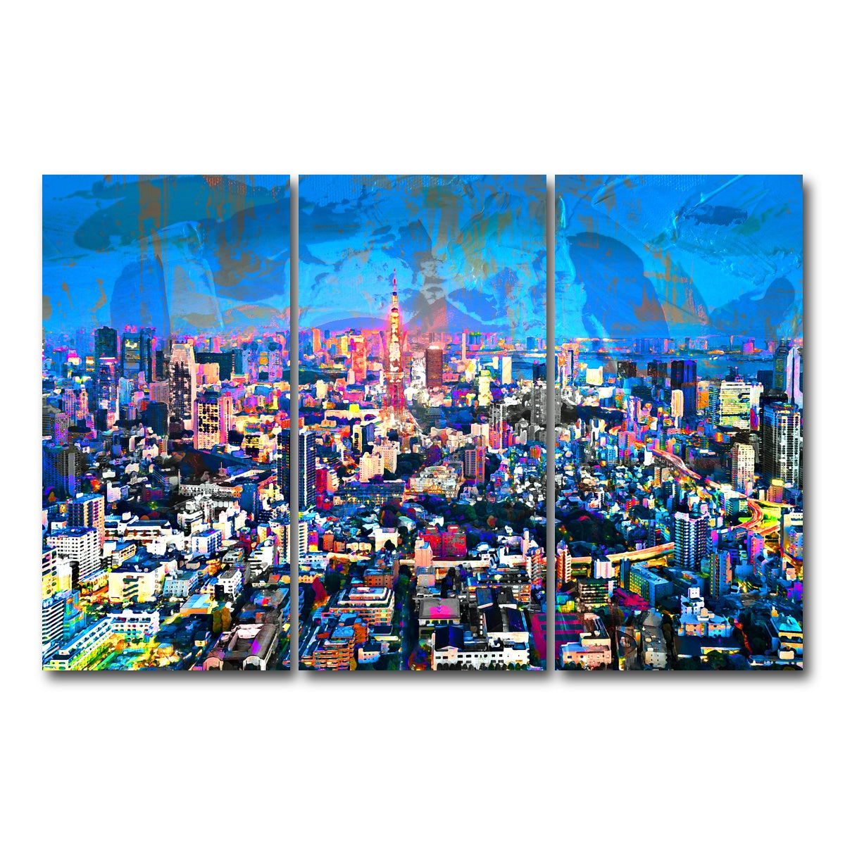 AUTO-MOCKUP WHITE | Tokyo At Night | 3 Piece | Gallery Wrap Canvas | group=12x24