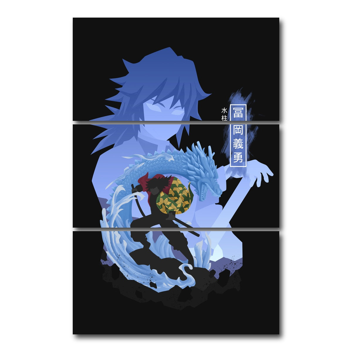 AUTO-MOCKUP WHITE | Tomioka Giyu | 3 Piece | Gallery Wrap Canvas | group=12x24_stacked