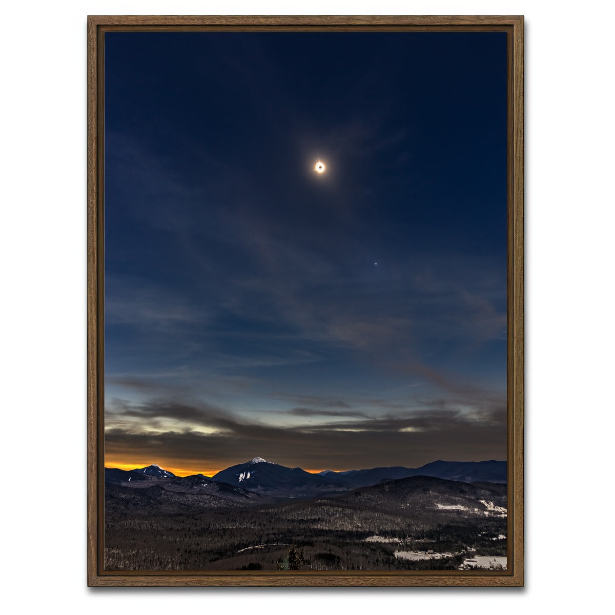 AUTO-MOCKUP WHITE | Total Solar Eclipse and the Adirondacks | 1 Piece | Walnut Framed Canvas | group=3x4