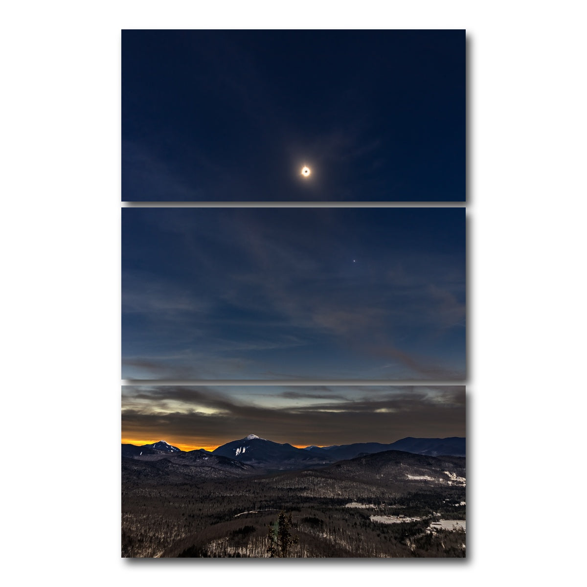 AUTO-MOCKUP WHITE | Total Solar Eclipse and the Adirondacks | 3 Piece | Gallery Wrap Canvas | group=12x24_stacked