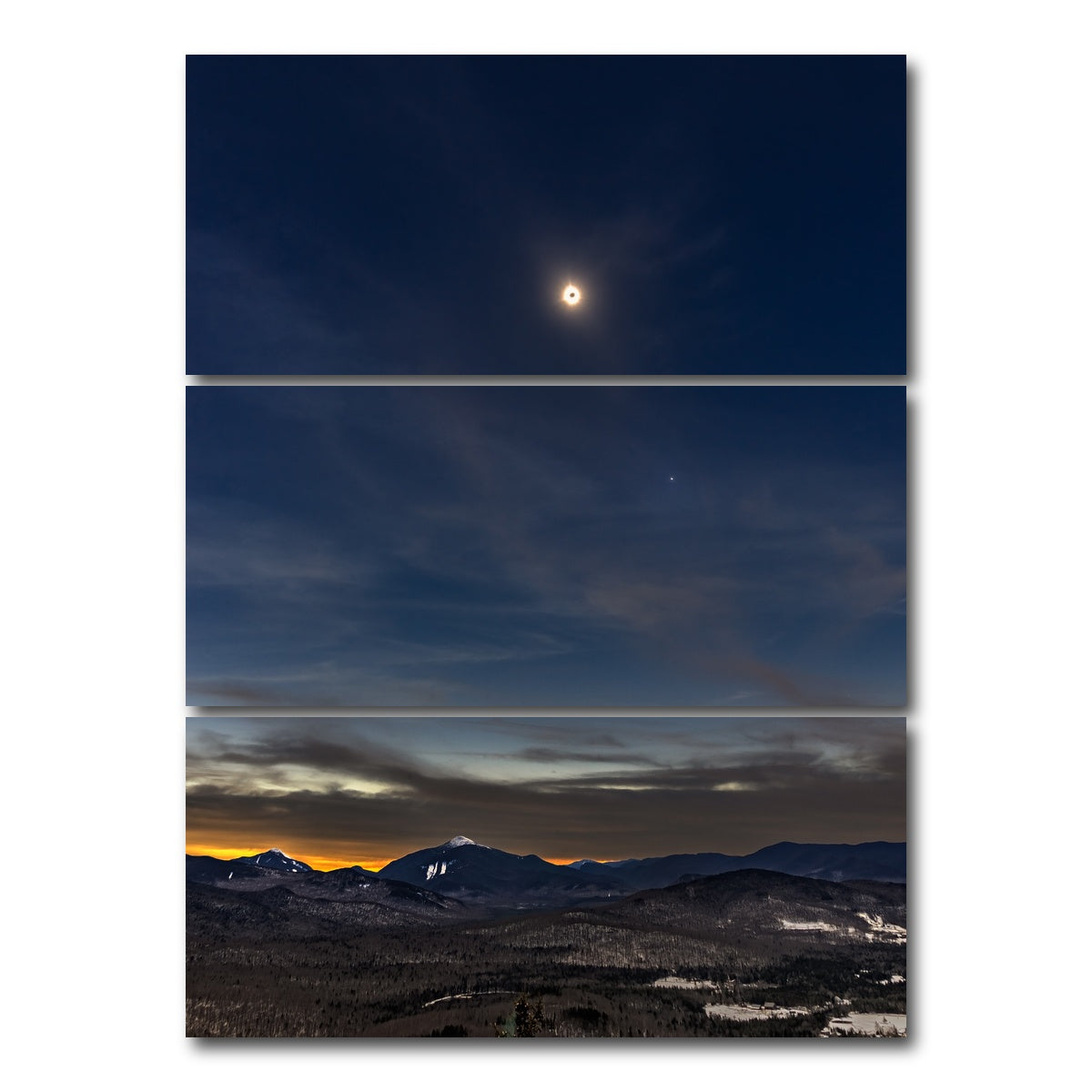 AUTO-MOCKUP WHITE | Total Solar Eclipse and the Adirondacks | 3 Piece | Gallery Wrap Canvas | group=8x18_stacked