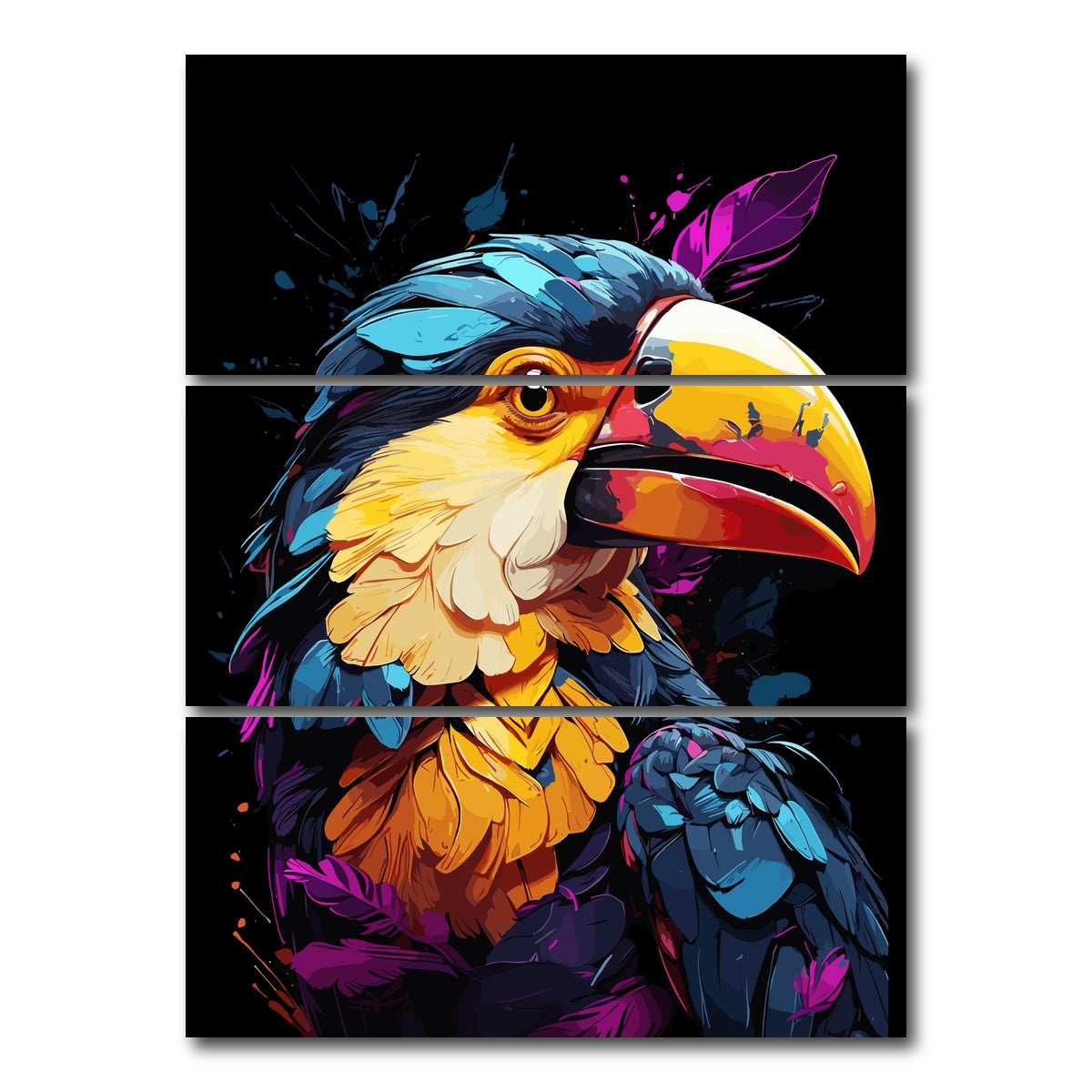 AUTO-MOCKUP WHITE | Toucan Animal Colorful | 3 Piece | Gallery Wrap Canvas | group=8x18_stacked