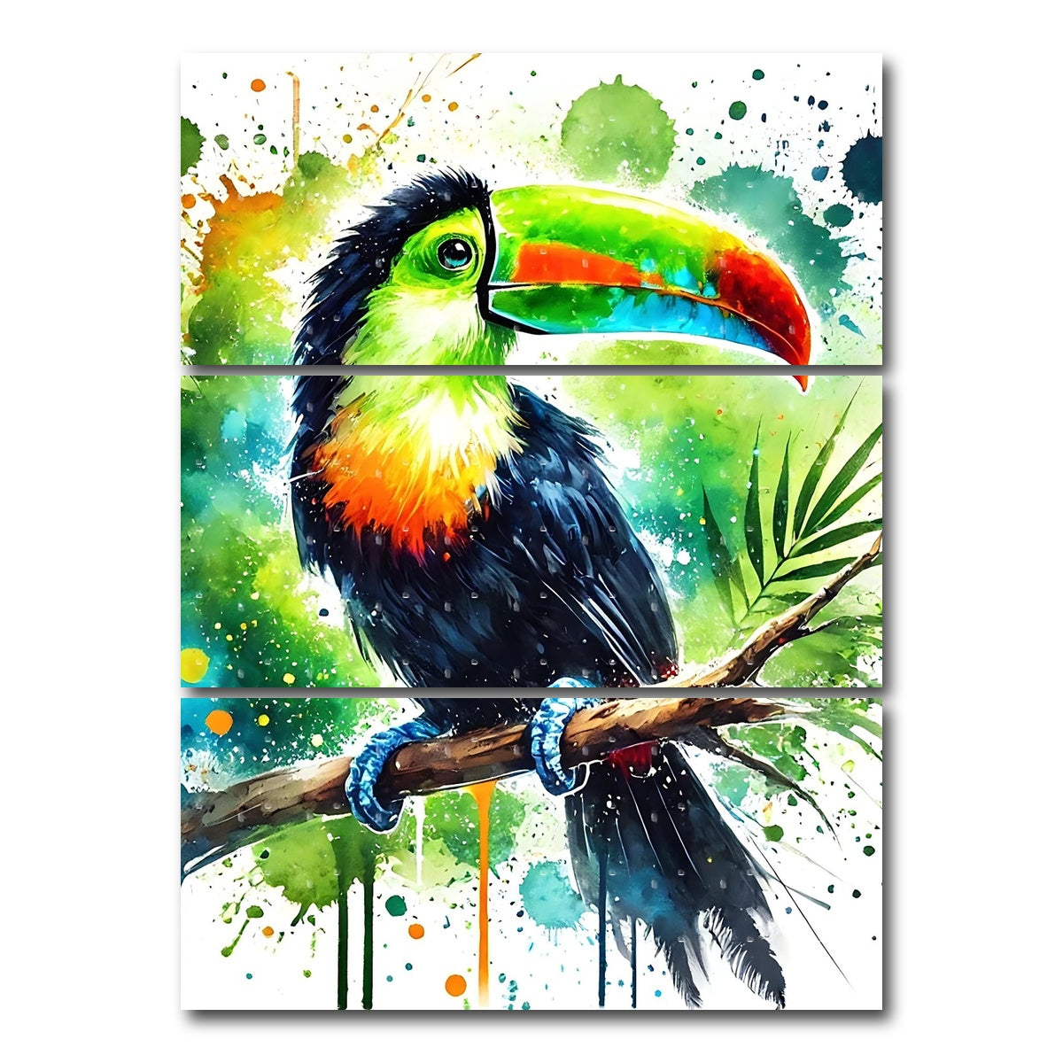 AUTO-MOCKUP WHITE | Toucan Paint Drip | 3 Piece | Gallery Wrap Canvas | group=8x18_stacked
