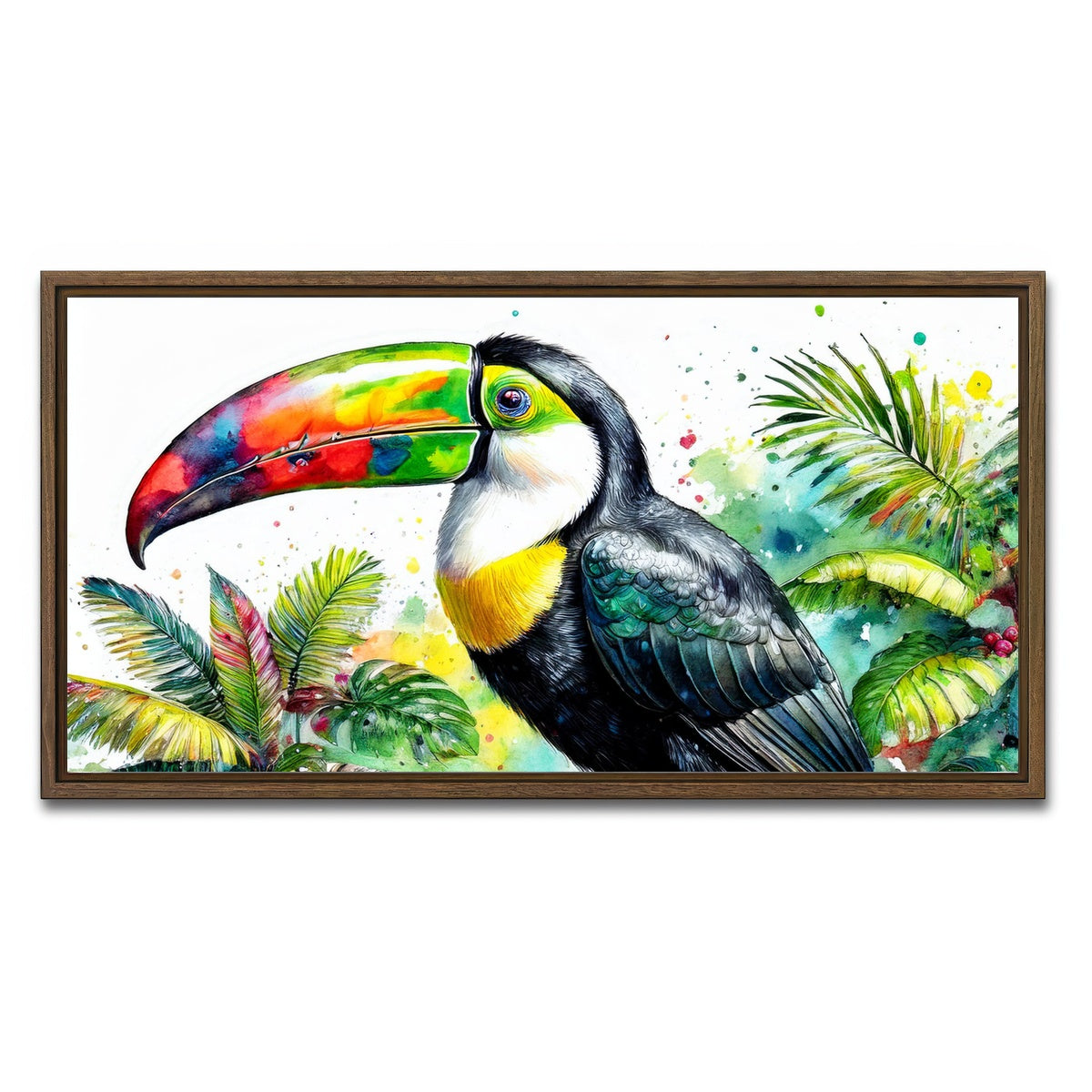 AUTO-MOCKUP WHITE | Toucan Watercolor V1 | 1 Piece | Walnut Framed Canvas | group=2x1